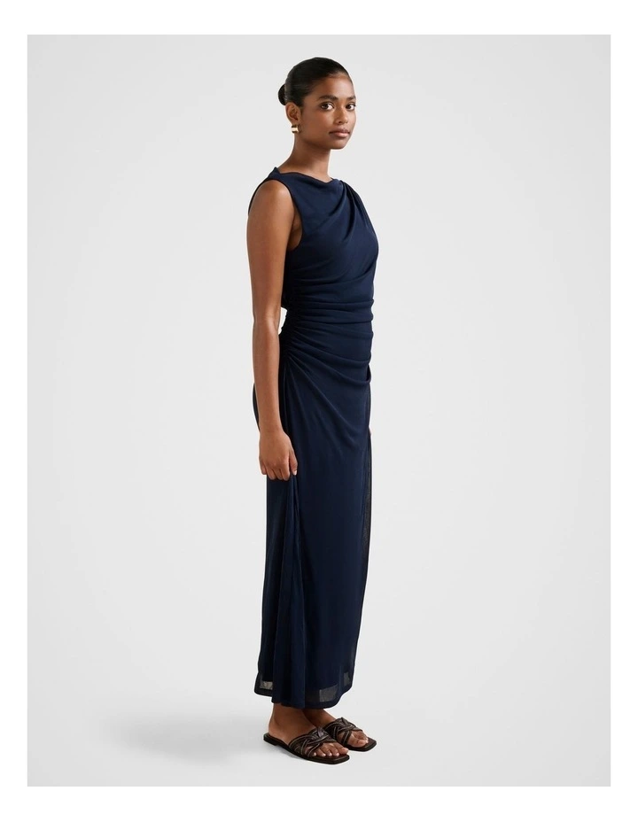 Ariel Gathered Mesh Midi Dress in Navy image 3