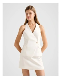 Carly Button Waistcoat in White