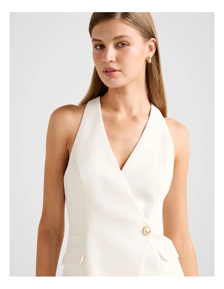 Carly Button Waistcoat in White image 4