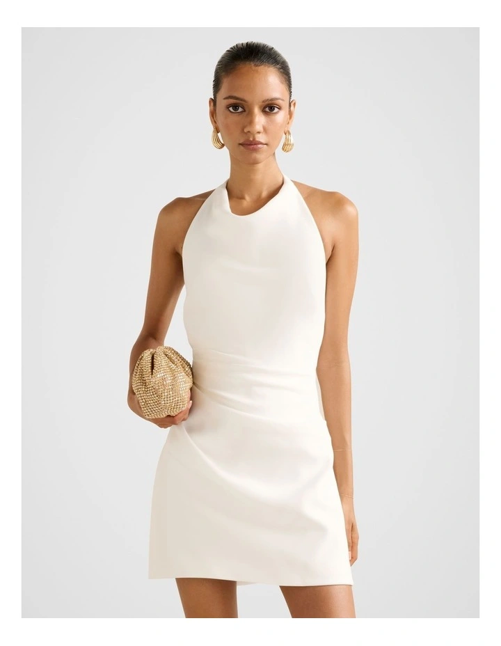 Tina Halter Neck Mini Dress in White image 1