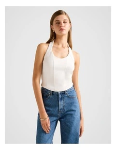 Aurora Seam Detail Halter Neck Top in White