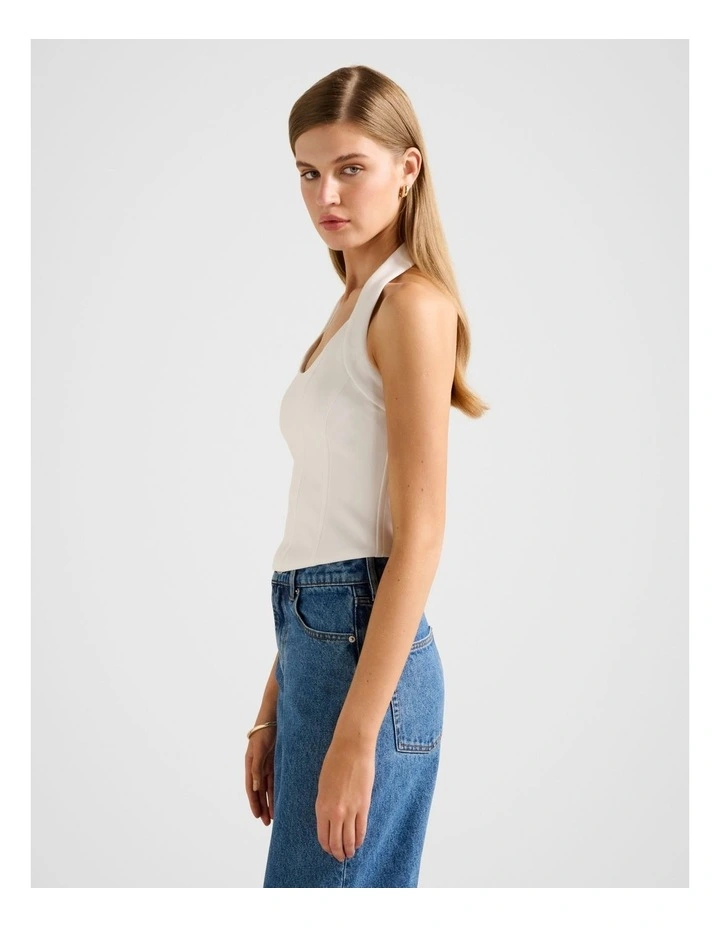 Aurora Seam Detail Halter Neck Top in White image 3
