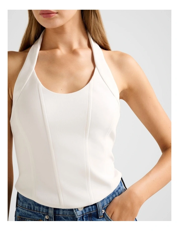 Aurora Seam Detail Halter Neck Top in White image 4