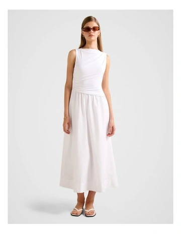 Felicity Asymmetric 2 in 1 Midi Dress in White