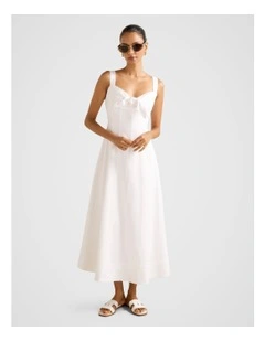 Kara Tie Front Linen Midi Dress in White