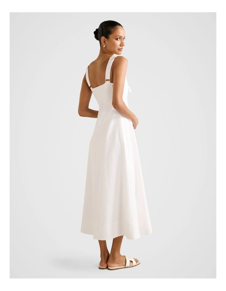Kara Tie Front Linen Midi Dress in White image 2