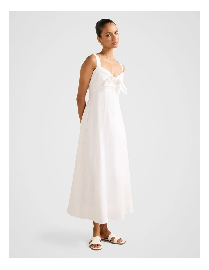 Kara Tie Front Linen Midi Dress in White image 3