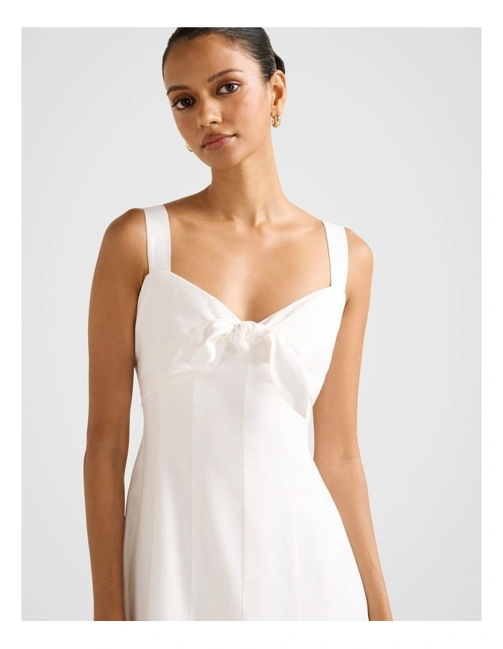 Kara Tie Front Linen Midi Dress in White image 4