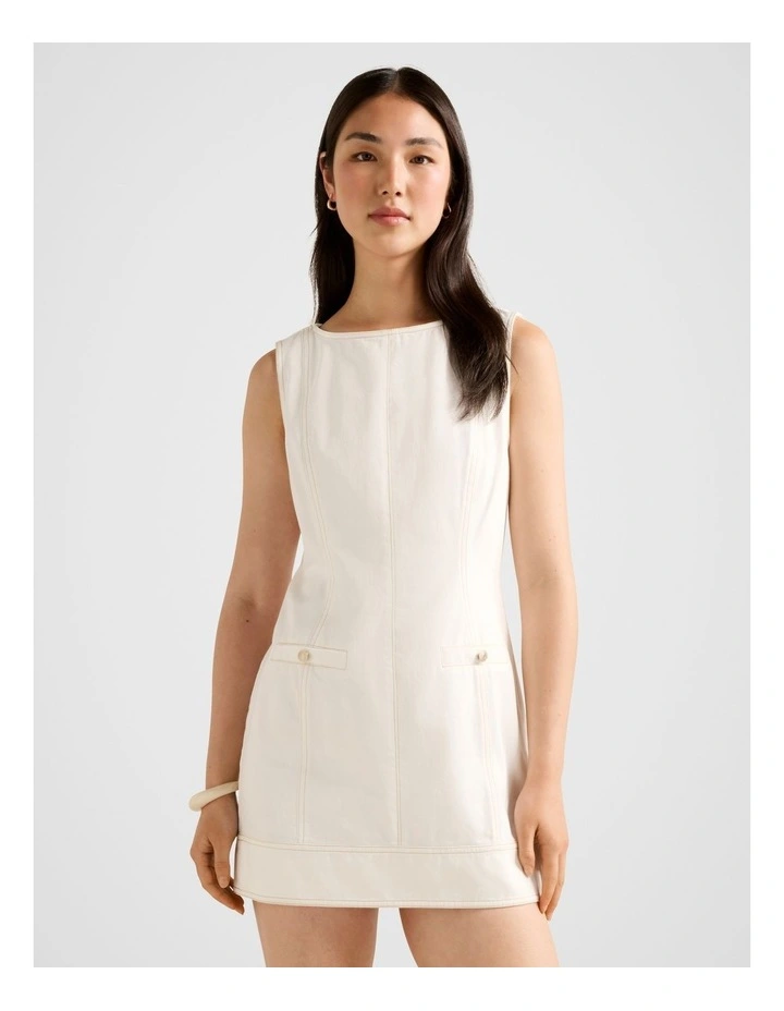 Spencer Denim Mini Dress in White image 1