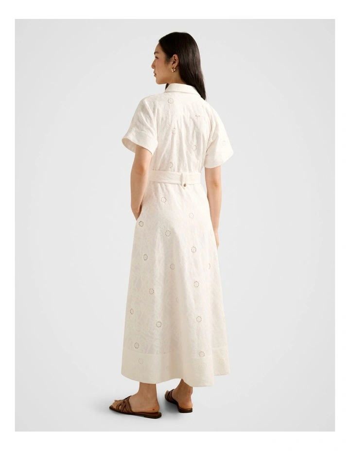 Valeria Broderie Midi Dress in White image 2