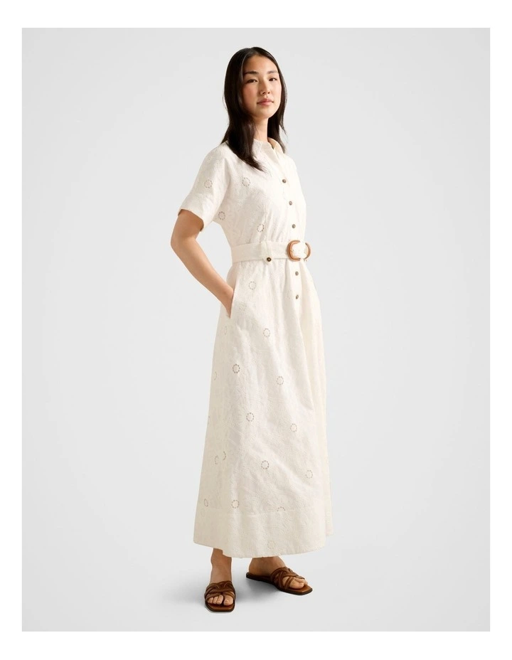 Valeria Broderie Midi Dress in White image 3