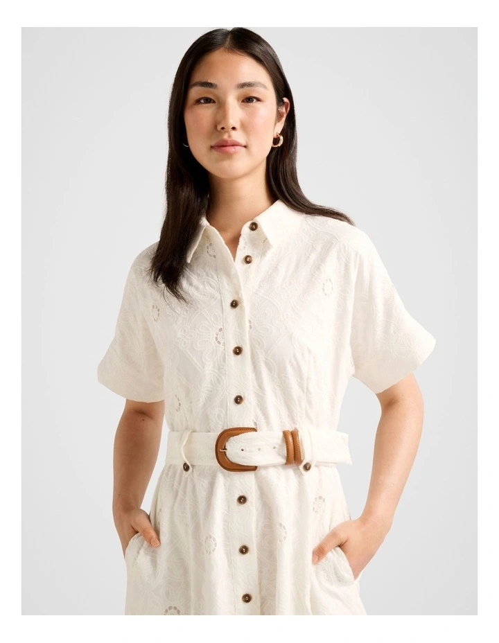 Valeria Broderie Midi Dress in White image 4