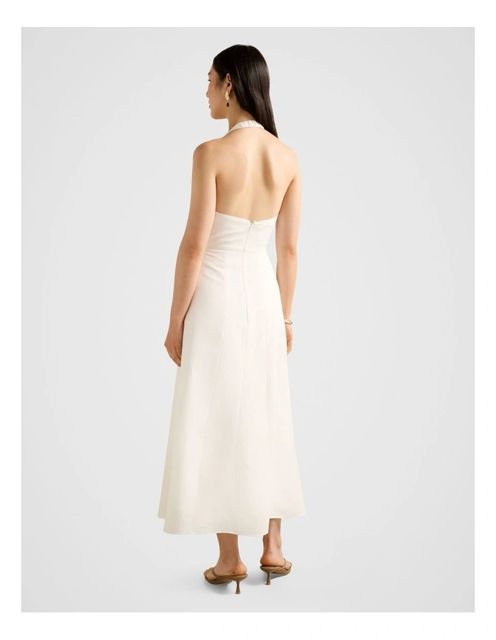 Angie Hardware Halter Neck Linen Midi Dress in White image 2