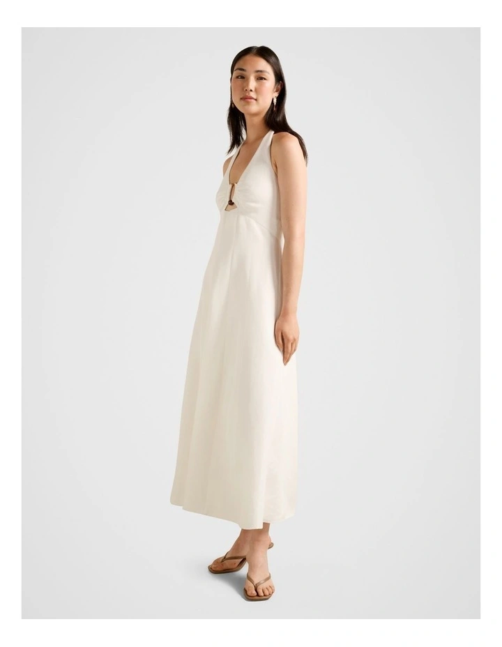 Angie Hardware Halter Neck Linen Midi Dress in White image 4