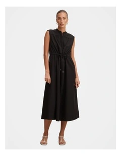Claire Drawcord Midi Dress in Black