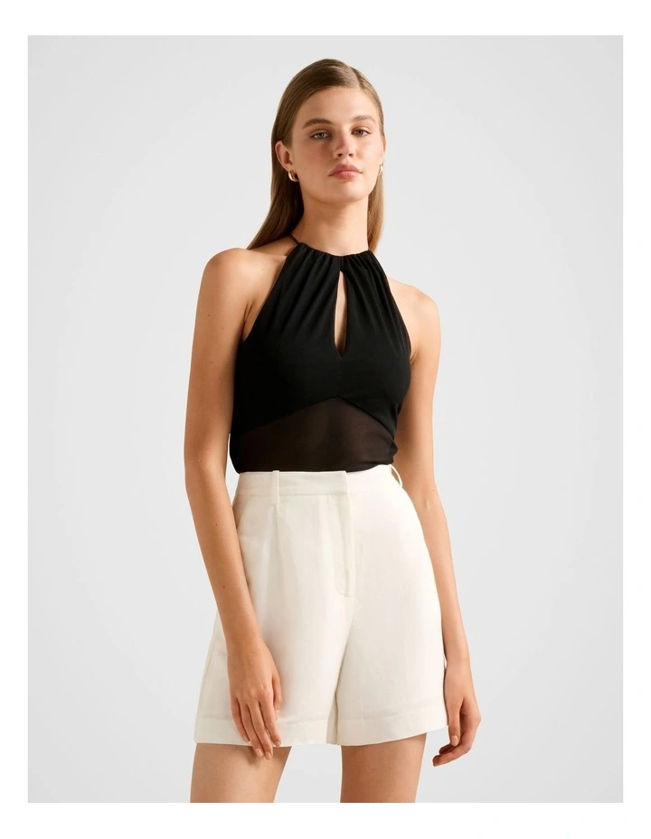 Isla Keyhole Halter Neck Mesh Top in Black image 1