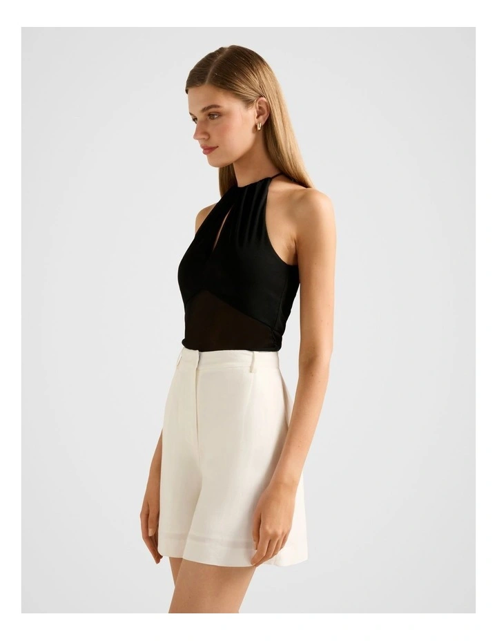 Isla Keyhole Halter Neck Mesh Top in Black image 3