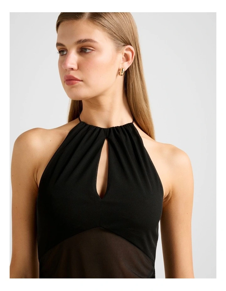 Isla Keyhole Halter Neck Mesh Top in Black image 4