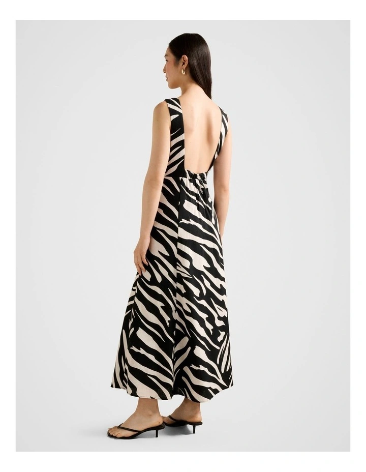 Elara Open Back Linen Midi Dress in Black image 2