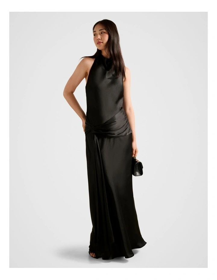 Abby Halter Neck Satin Maxi Dress in Black image 1