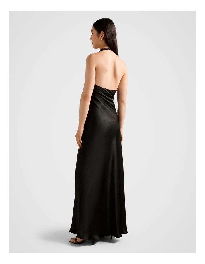 Abby Halter Neck Satin Maxi Dress in Black image 2