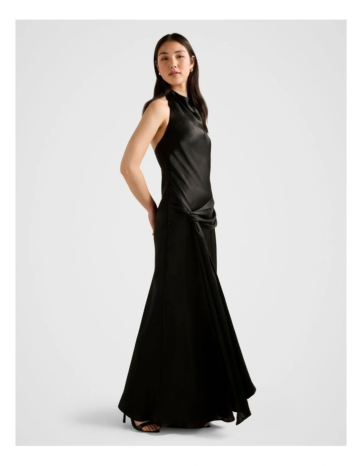Abby Halter Neck Satin Maxi Dress in Black image 3