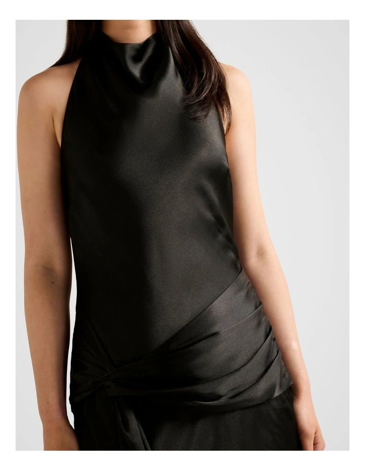 Abby Halter Neck Satin Maxi Dress in Black image 4