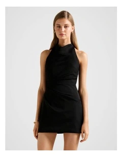 Tina Halter Neck Mini Dress in Black