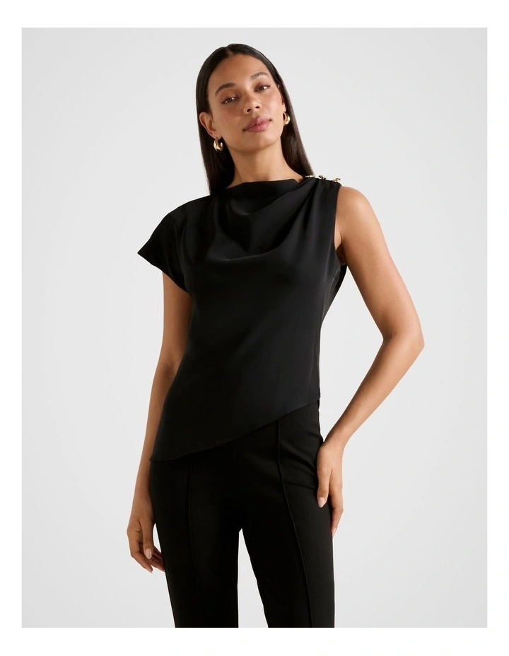 Aubery Asymmetric Draped Top in Black image 1