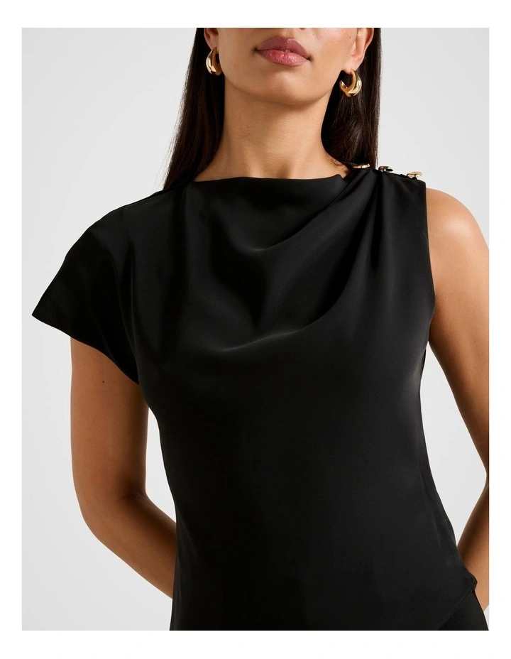 Aubery Asymmetric Draped Top in Black image 4