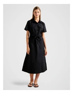 Danica Cotton Shirt Midi Dress in Black