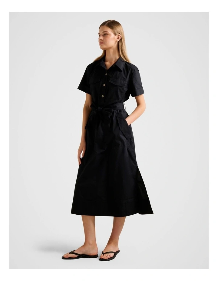 Danica Cotton Shirt Midi Dress in Black image 3
