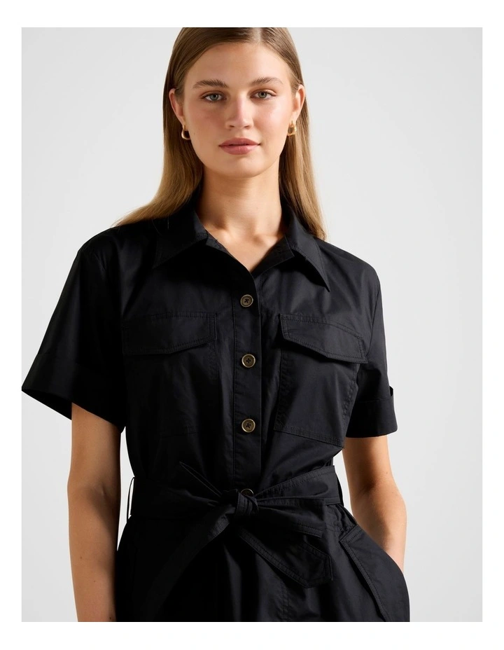 Danica Cotton Shirt Midi Dress in Black image 4