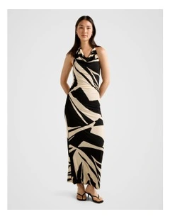 Caitie Draped Jersey Midi Dress in Multi
