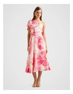 Mattea One Shoulder Midi Dress in Multi