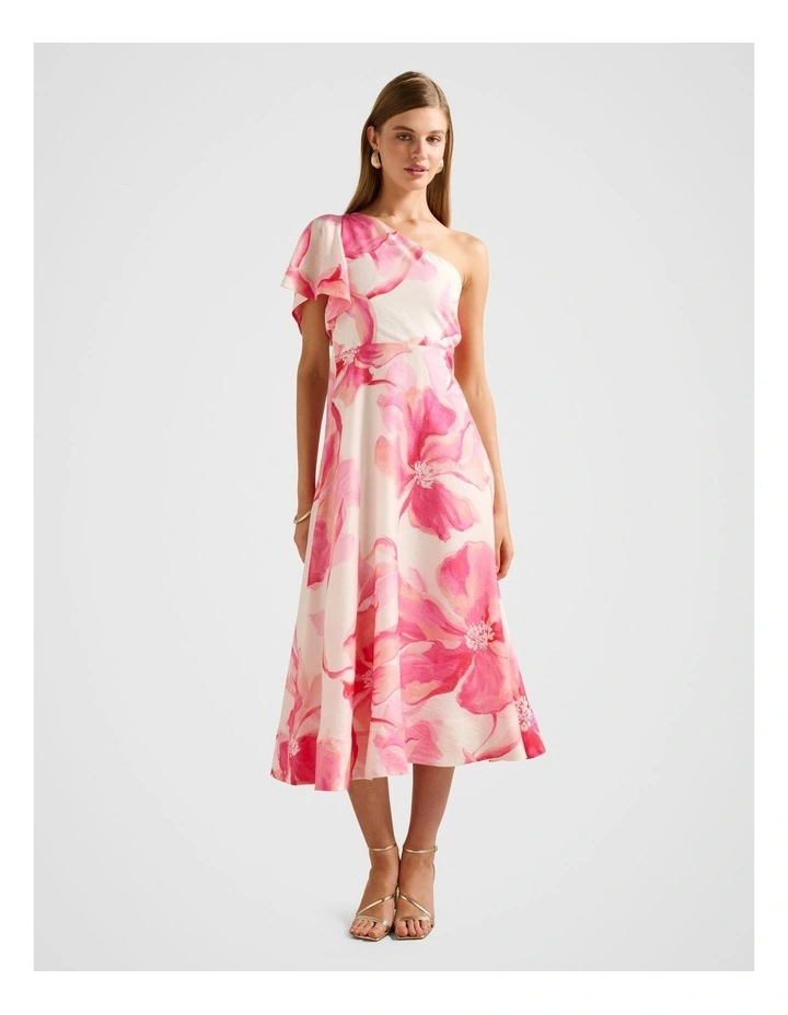 Mattea One Shoulder Midi Dress in Multi image 1