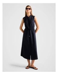 Jessie Drawcord Smock Midi Dress in Navy