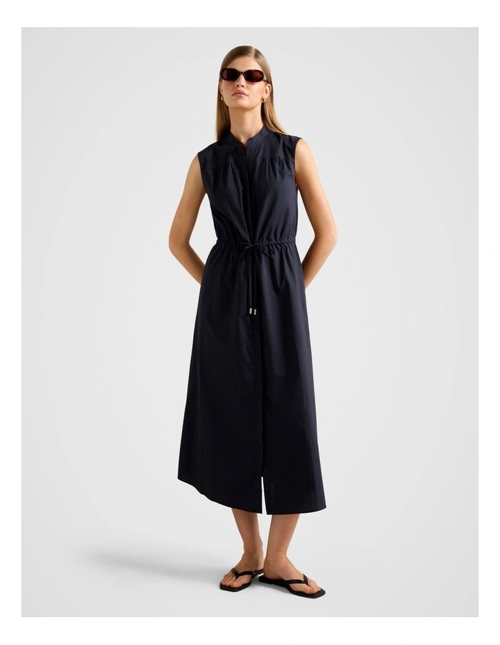 Jessie Drawcord Smock Midi Dress in Navy image 1
