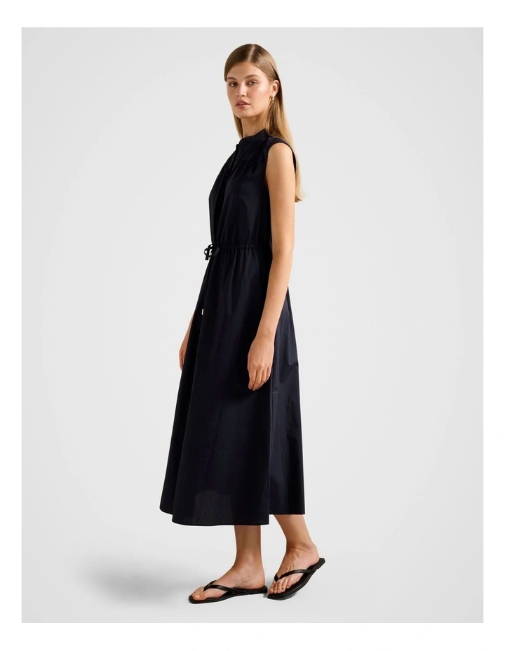 Jessie Drawcord Smock Midi Dress in Navy image 3