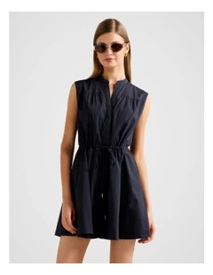 Alyssa Drawcord Smock Mini Dress in Navy