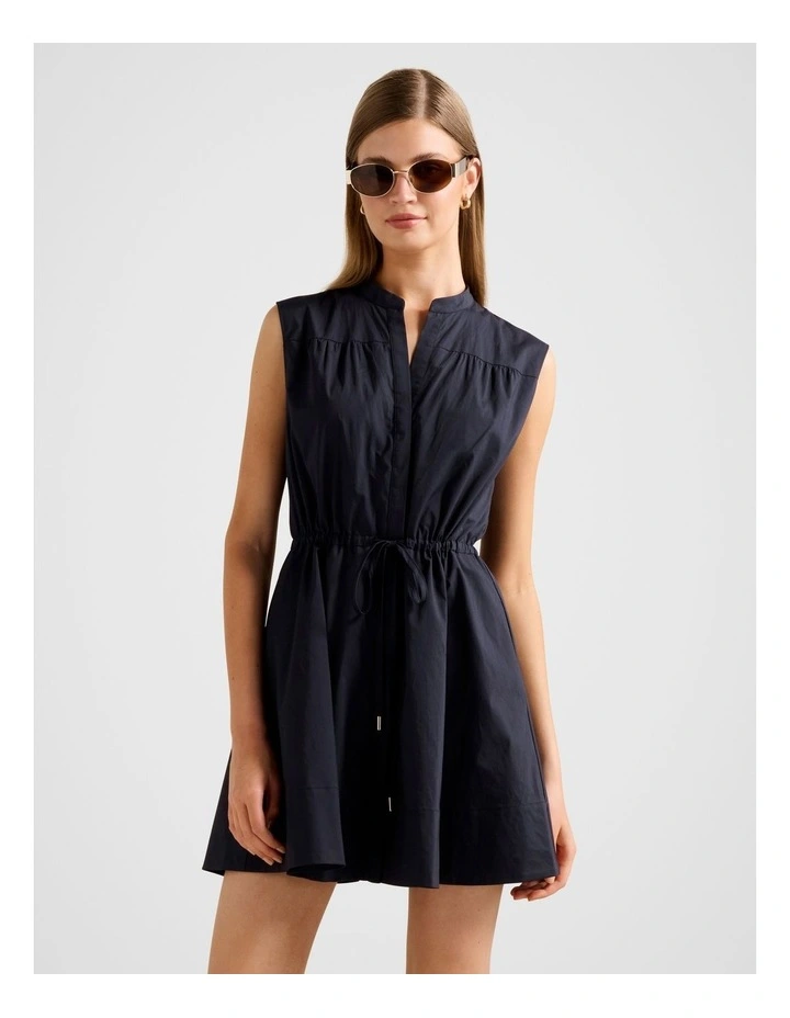 Alyssa Drawcord Smock Mini Dress in Navy image 1