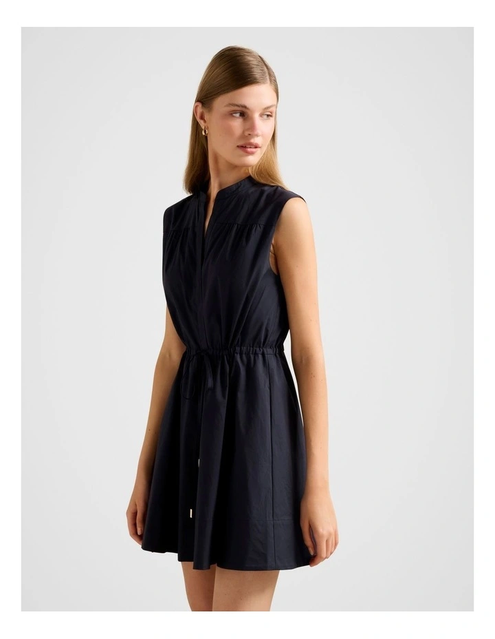 Alyssa Drawcord Smock Mini Dress in Navy image 3