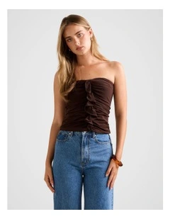 Emira Ruffle Bandeau Top in Chocolate