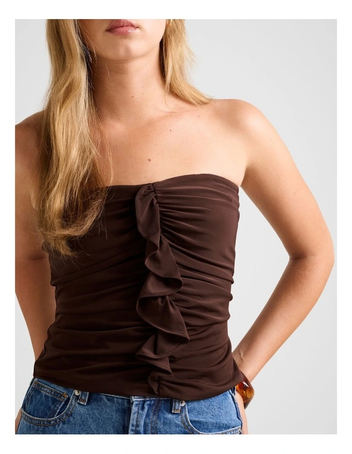 Emira Ruffle Bandeau Top in Chocolate image 4