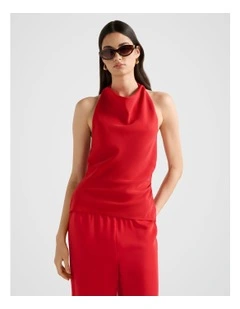 Evelyn Halter Neck Backless Top in Red