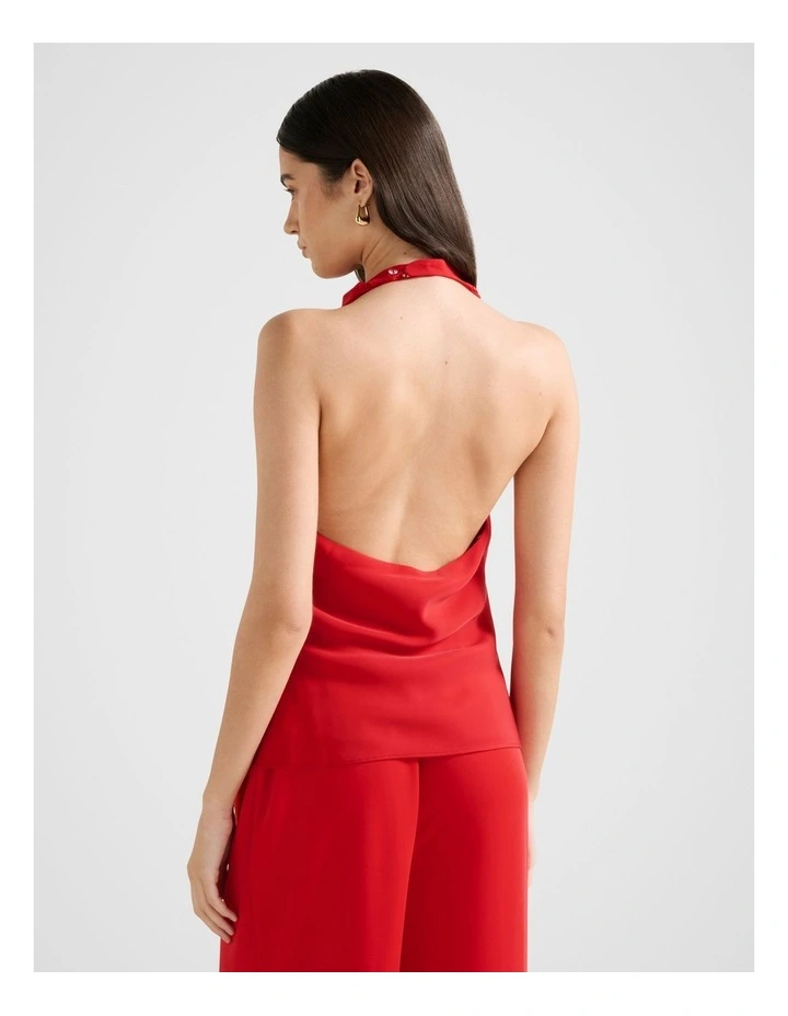 Evelyn Halter Neck Backless Top in Red image 2
