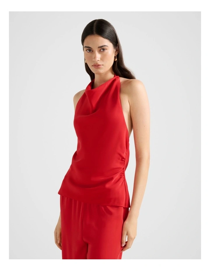 Evelyn Halter Neck Backless Top in Red image 3