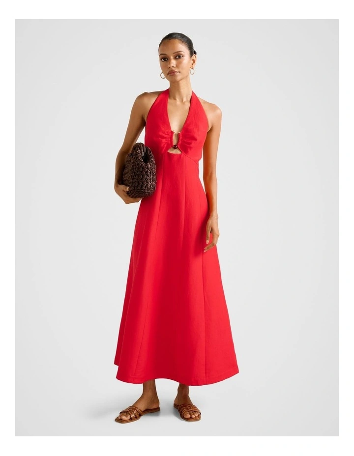 Angie Hardware Linen Midi Dress in Red image 1