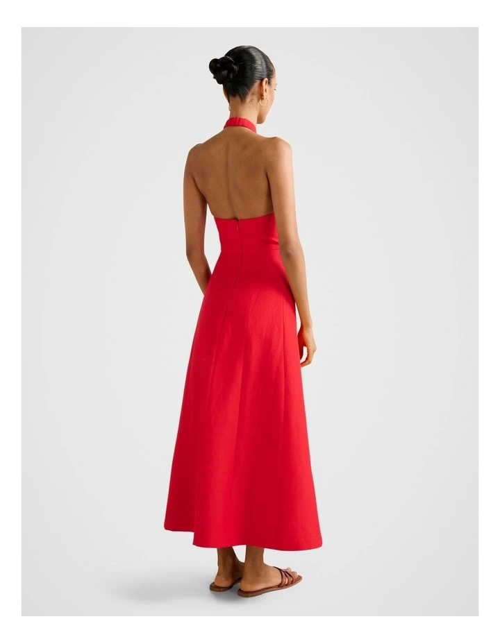 Angie Hardware Linen Midi Dress in Red image 2