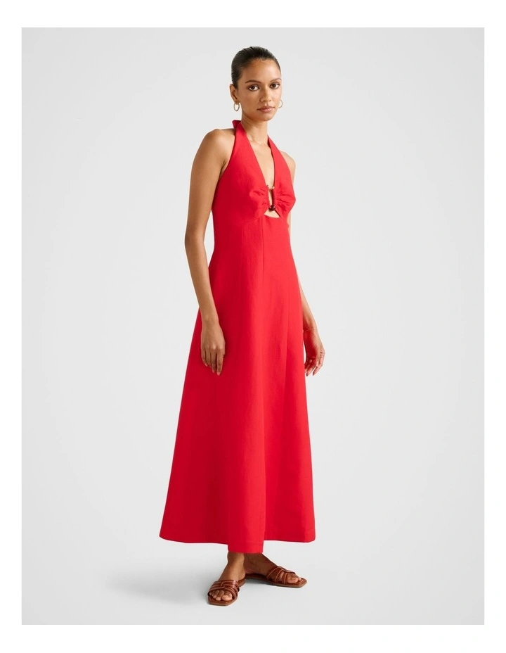 Angie Hardware Linen Midi Dress in Red image 3